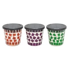 Solar LED Mosaic Tea Candle Light - 3-Pack Assorted Colors - Gama Sonic
