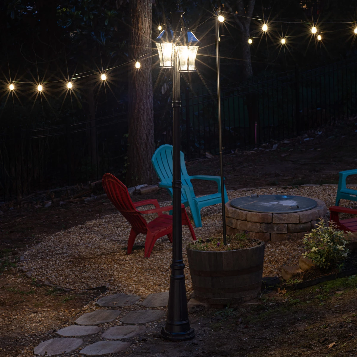 LED Victorian Morph Solar Double Lamp Post Lights - 300 Lumens - 2700K - Black Finish - Gama Sonic 2 LED Victorian Morph Solar Double Lamp Post Lights - 300 Lumens - 2700K - Black Finish - Gama Sonic - Image 2