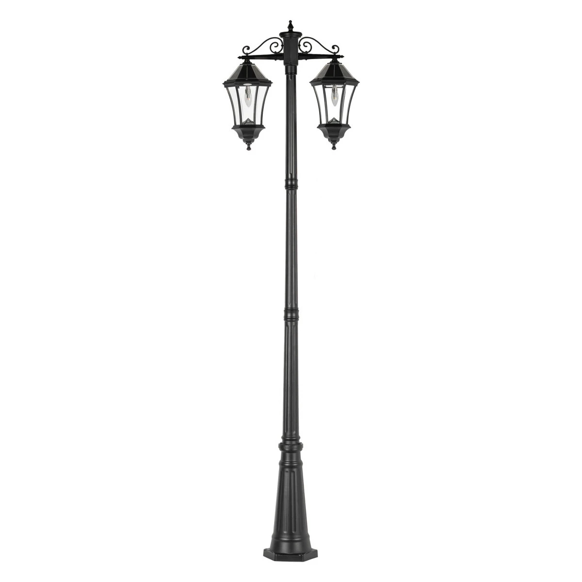 LED Victorian Morph Solar Double Lamp Post Lights - 300 Lumens - 2700K - Black Finish - Gama Sonic 1 LED Victorian Morph Solar Double Lamp Post Lights - 300 Lumens - 2700K - Black Finish - Gama Sonic