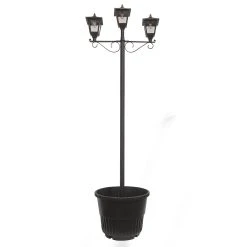 Solar LED Triple-Head Solar Lamp With Post Set And Planter - 90 Lumens - Black Finish - Gama Sonic