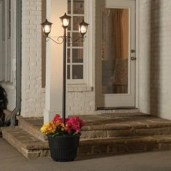 Solar LED Triple-Head Solar Lamp With Post Set And Planter - 90 Lumens - Black Finish - Gama Sonic -Zenith Boutique Store paozd53p4etsjp5xtk0f 47568.1688542475