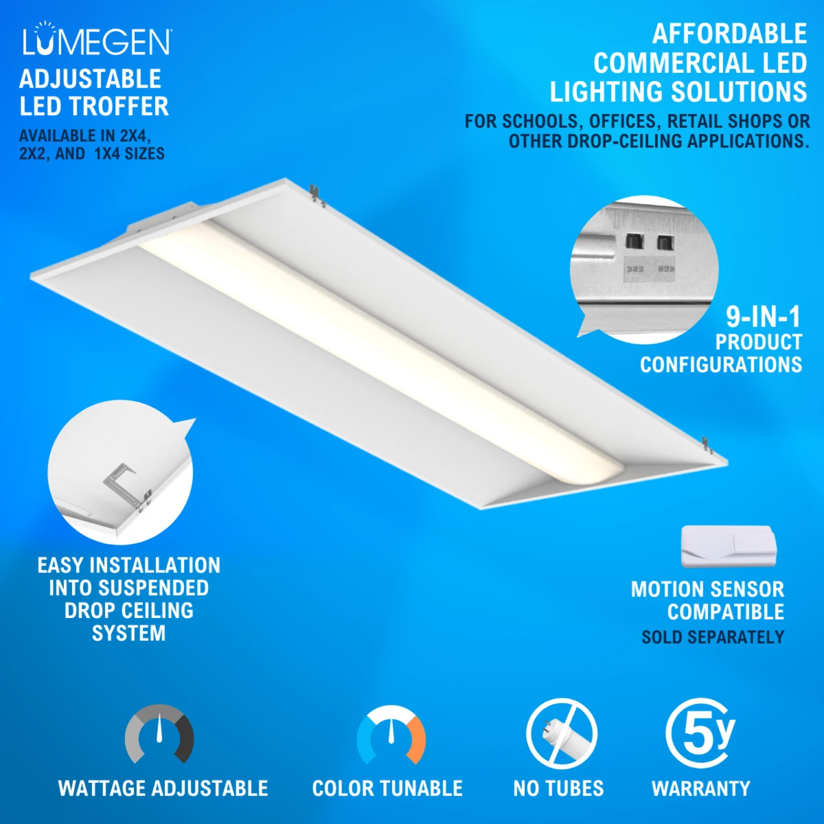 Case Of 2 - 2x4 LED Troffer Light - Wattage Adjustable 30W/40W/50W - Color Tunable 35K/40K/50K - LumeGen 2 Case Of 2 - 2x4 LED Troffer Light - Wattage Adjustable 30W/40W/50W - Color Tunable 35K/40K/50K - LumeGen - Image 2
