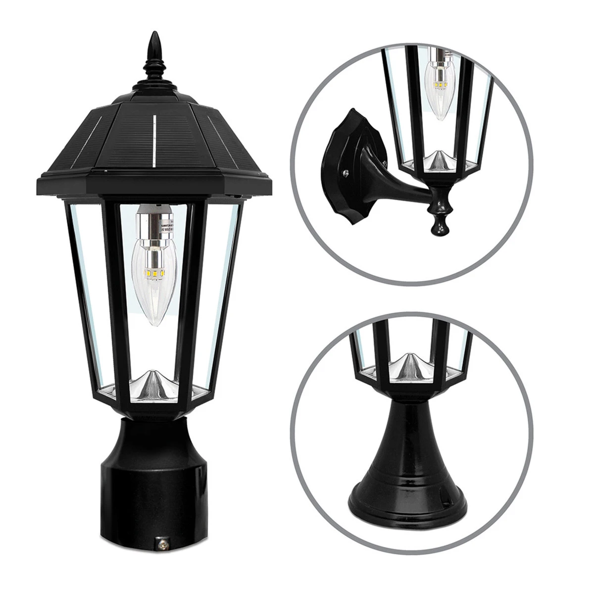 Solar LED Topaz Lantern Light - 50 Lumens - 3100K/6000K - Black Finish - Gama Sonic 2 Solar LED Topaz Lantern Light - 50 Lumens - 3100K/6000K - Black Finish - Gama Sonic - Image 2
